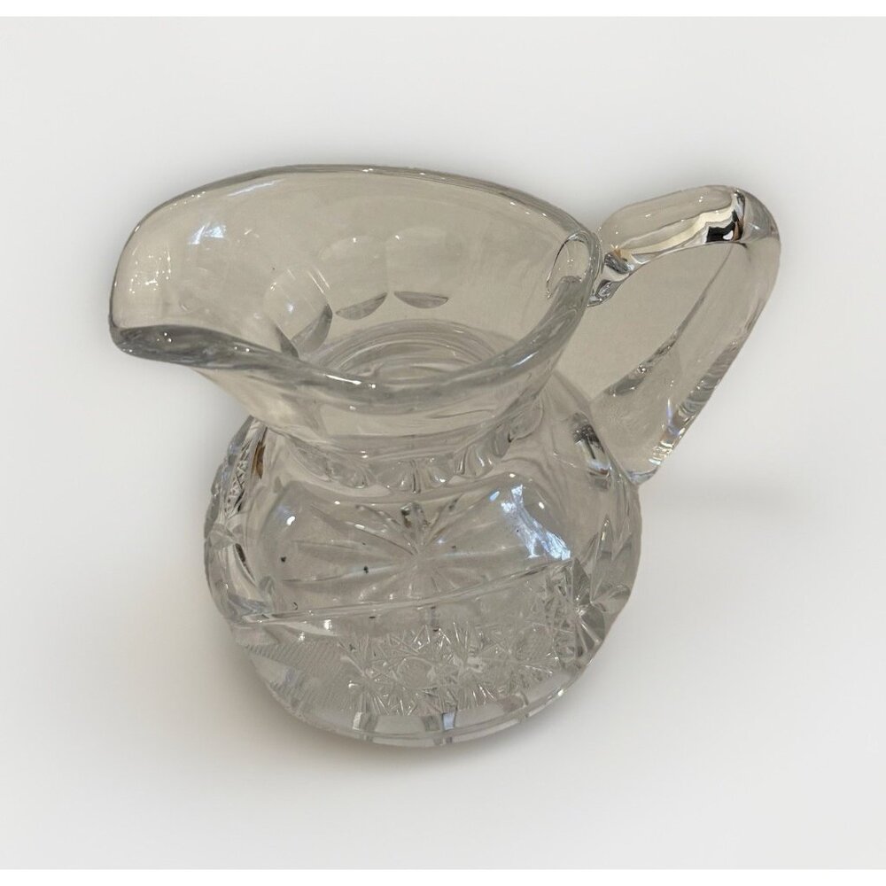 American Brilliant Cut Crystal Creamer Milk Pitcher Hobstar Thumbprint Pinwheel